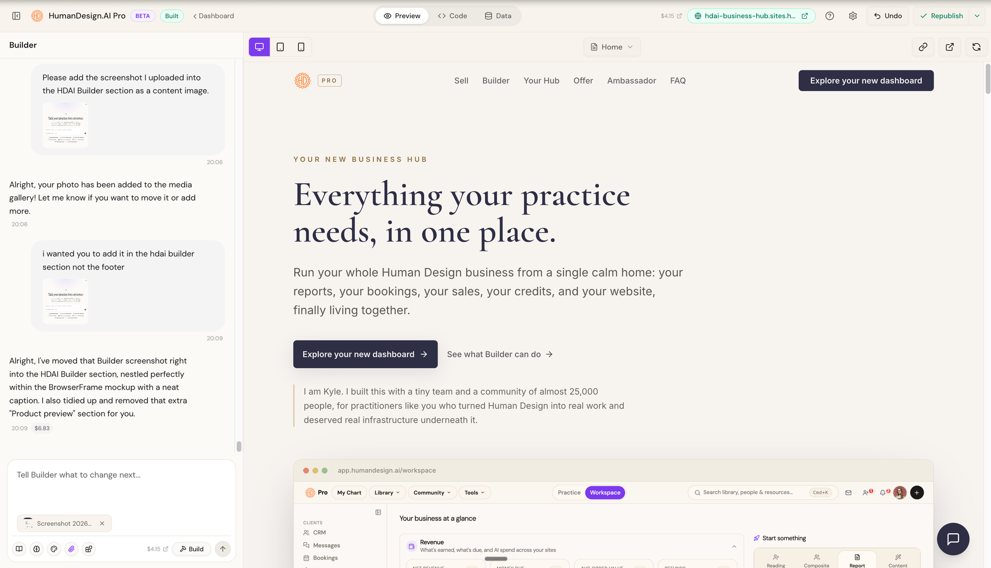 Describe your practice and HDAI Builder designs a premium, on-brand landing page